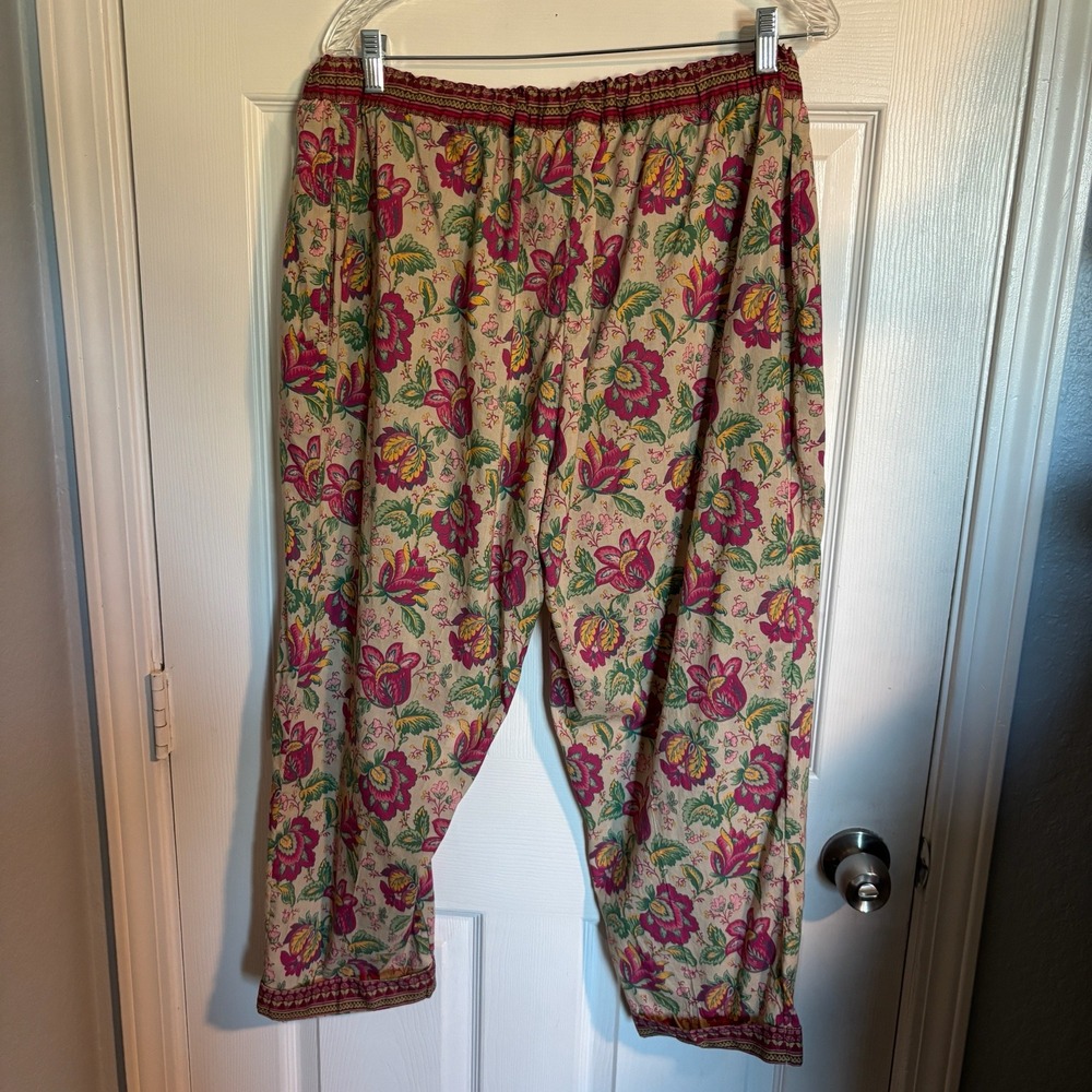 Sundance 100% Cotton Boho Cottage Whimsigoth  Floral Print Drawstring Pants XL - Picture 2 of 15